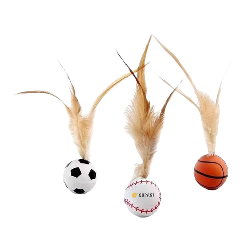 Cat Elastic Ball Feathered Badminton Rubber Ball Interactive Toy