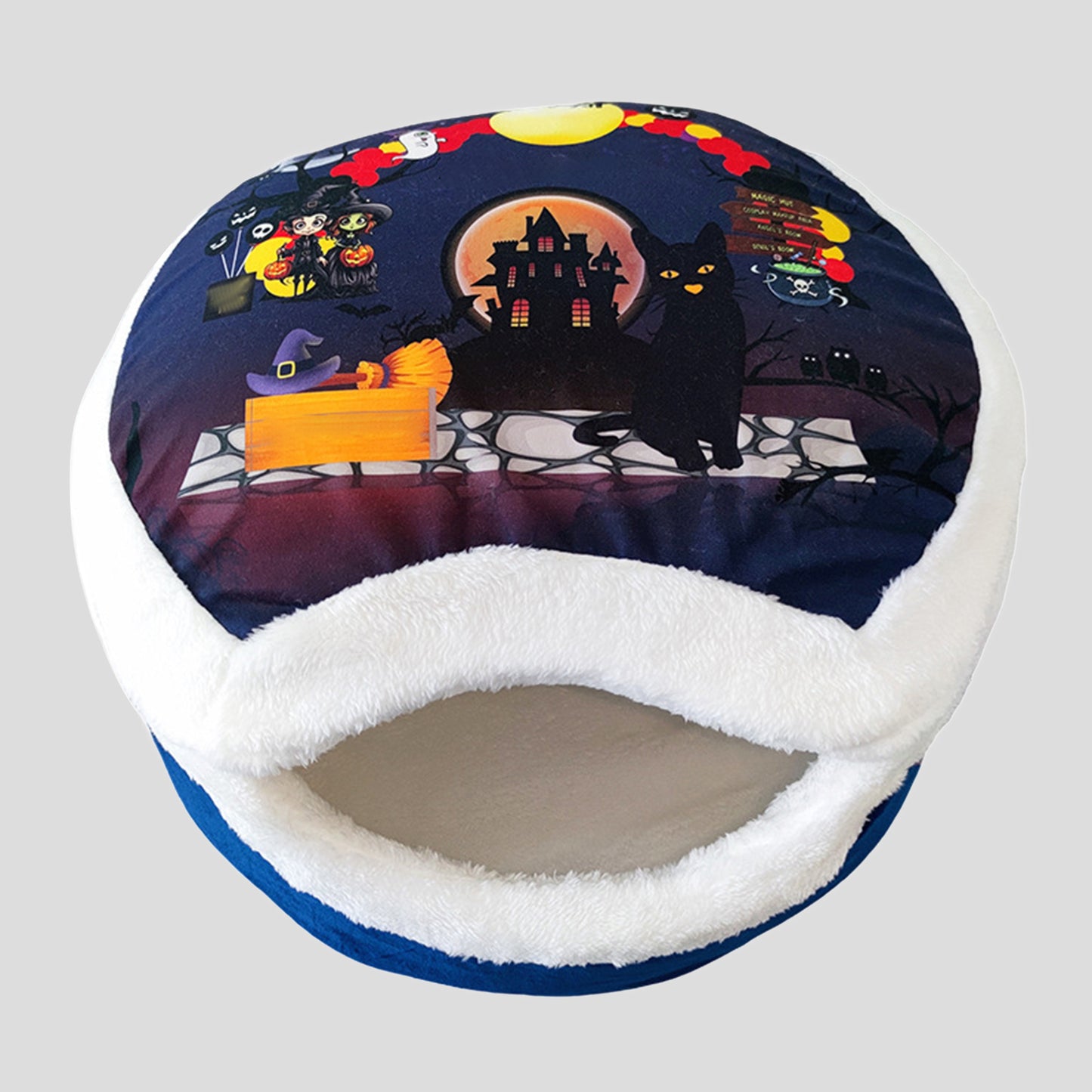 Pet Cat Bed with Lift-Top Copper Drum Cartoon Design
