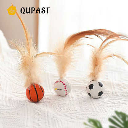 Cat Elastic Ball Feathered Badminton Rubber Ball Interactive Toy