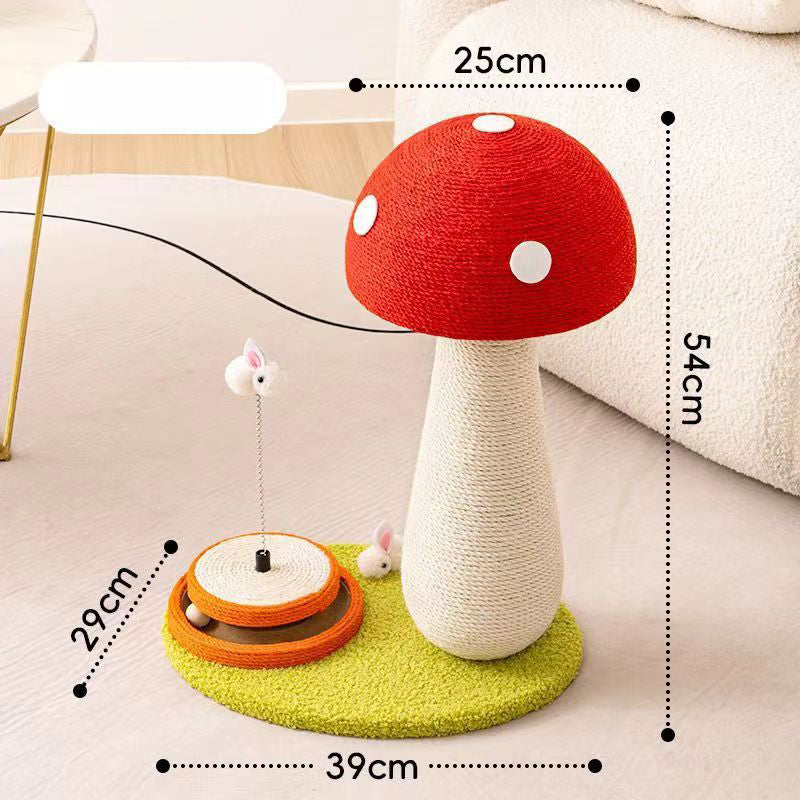 Red mushroom sisal vertical cat scratch post, scratch-resistant and dust-free