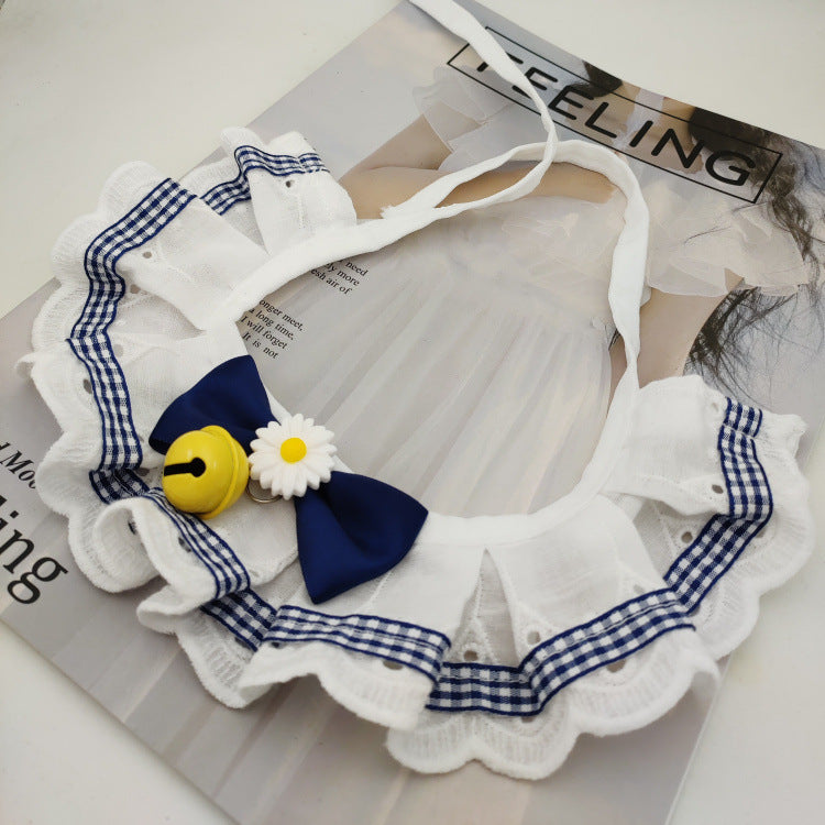 Korean-style bow lace checkered pet accessory scarf
