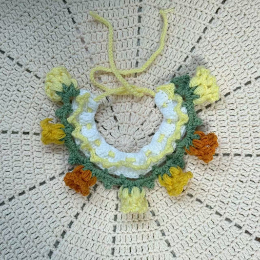 Knitted Pet Bib with Blue Bell Flowers - Cute Style Photo Accessory