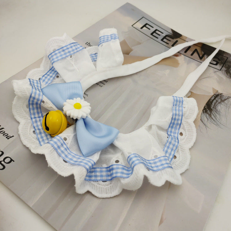 Korean-style bow lace checkered pet accessory scarf
