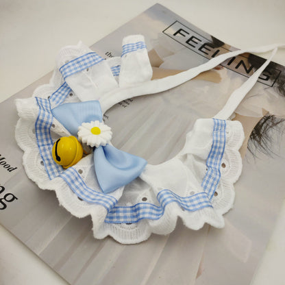 Korean-style bow lace checkered pet accessory scarf