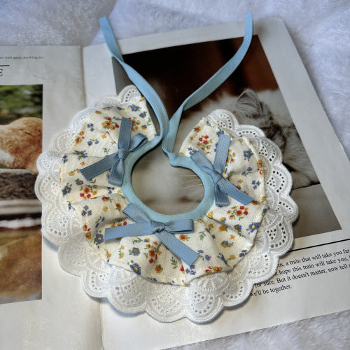 Korean-style bow lace checkered pet accessory scarf