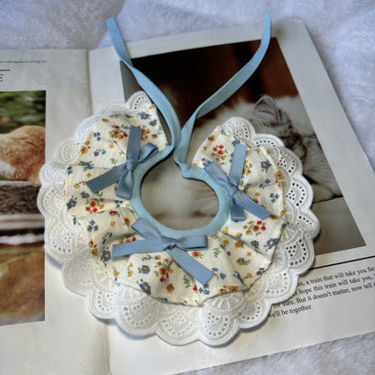 Korean-style bow lace checkered pet accessory scarf