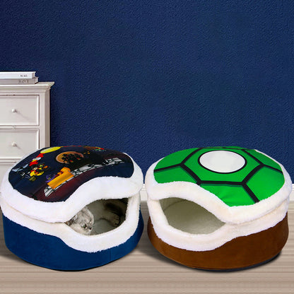 Pet Cat Bed with Lift-Top Copper Drum Cartoon Design