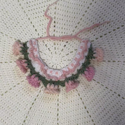 Knitted Pet Bib with Blue Bell Flowers - Cute Style Photo Accessory