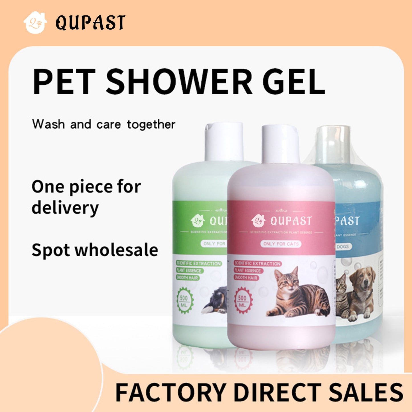 500ml Pet Cat and Dog Shampoo, Fresh and Safe Scent
