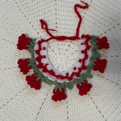 Knitted Pet Bib with Blue Bell Flowers - Cute Style Photo Accessory