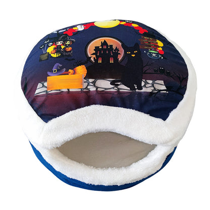 Pet Cat Bed with Lift-Top Copper Drum Cartoon Design
