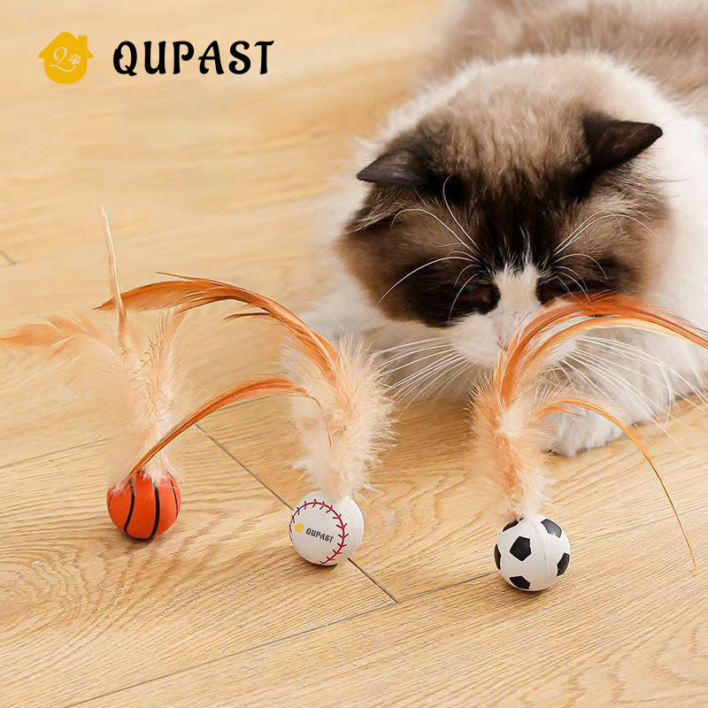 Cat Elastic Ball Feathered Badminton Rubber Ball Interactive Toy