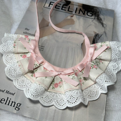 Korean-style bow lace checkered pet accessory scarf