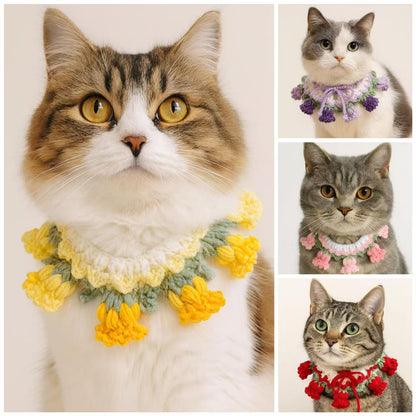 Knitted Pet Bib with Blue Bell Flowers - Cute Style Photo Accessory