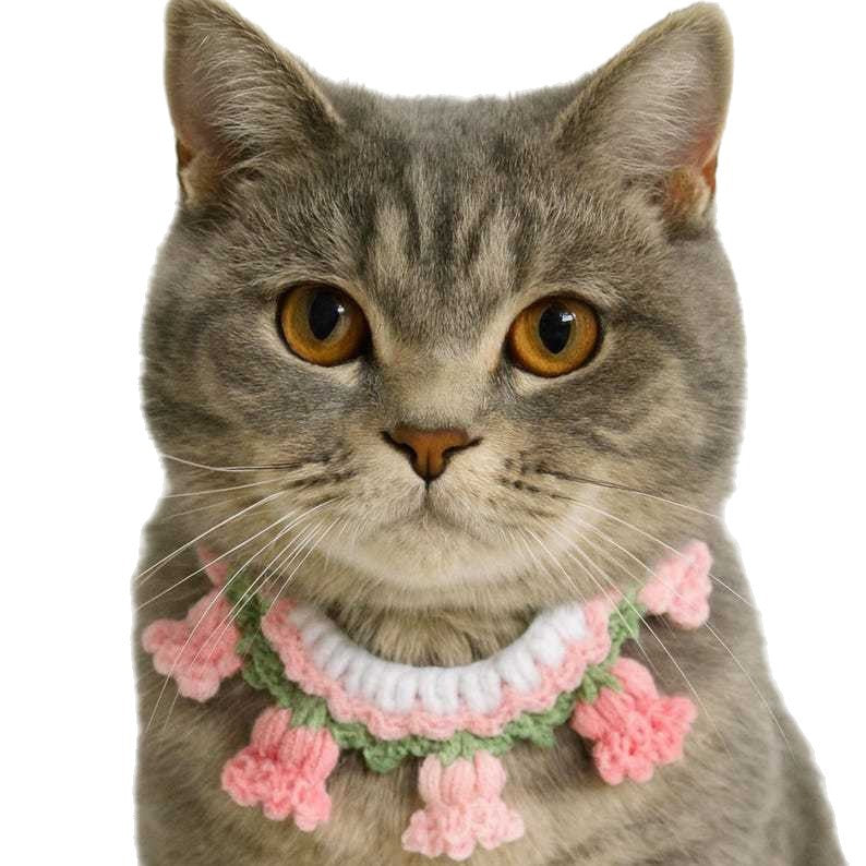 Knitted Pet Bib with Blue Bell Flowers - Cute Style Photo Accessory