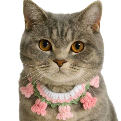 Knitted Pet Bib with Blue Bell Flowers - Cute Style Photo Accessory