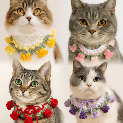 Knitted Pet Bib with Blue Bell Flowers - Cute Style Photo Accessory